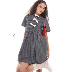 Ghospell bow detail shirt mini dress in mono Women Size M Doll Coquette Soft